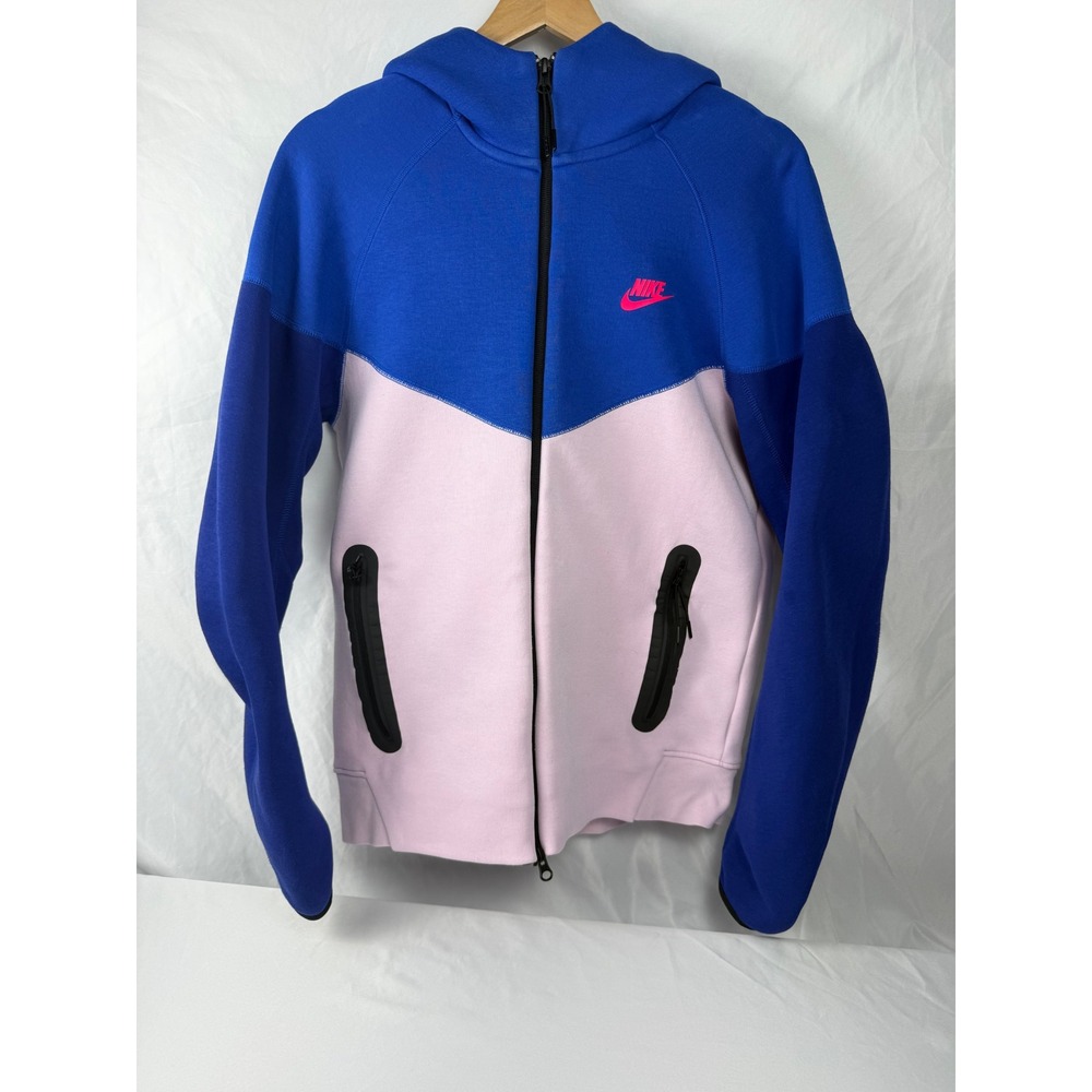 Nike Men's M Tech Fleece Windrunner Hoodie Blue Pink Full Zip Jacket